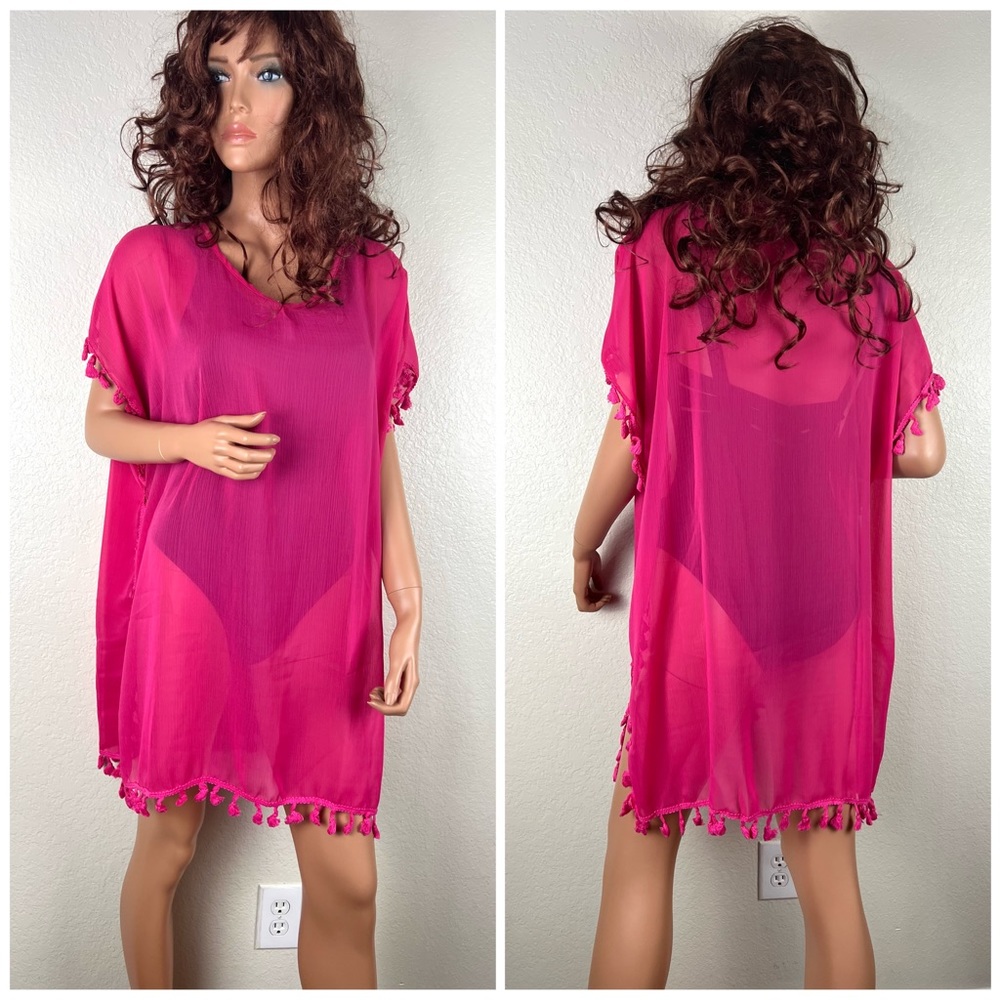 Swimsuit Cover Up with Tassels Pink